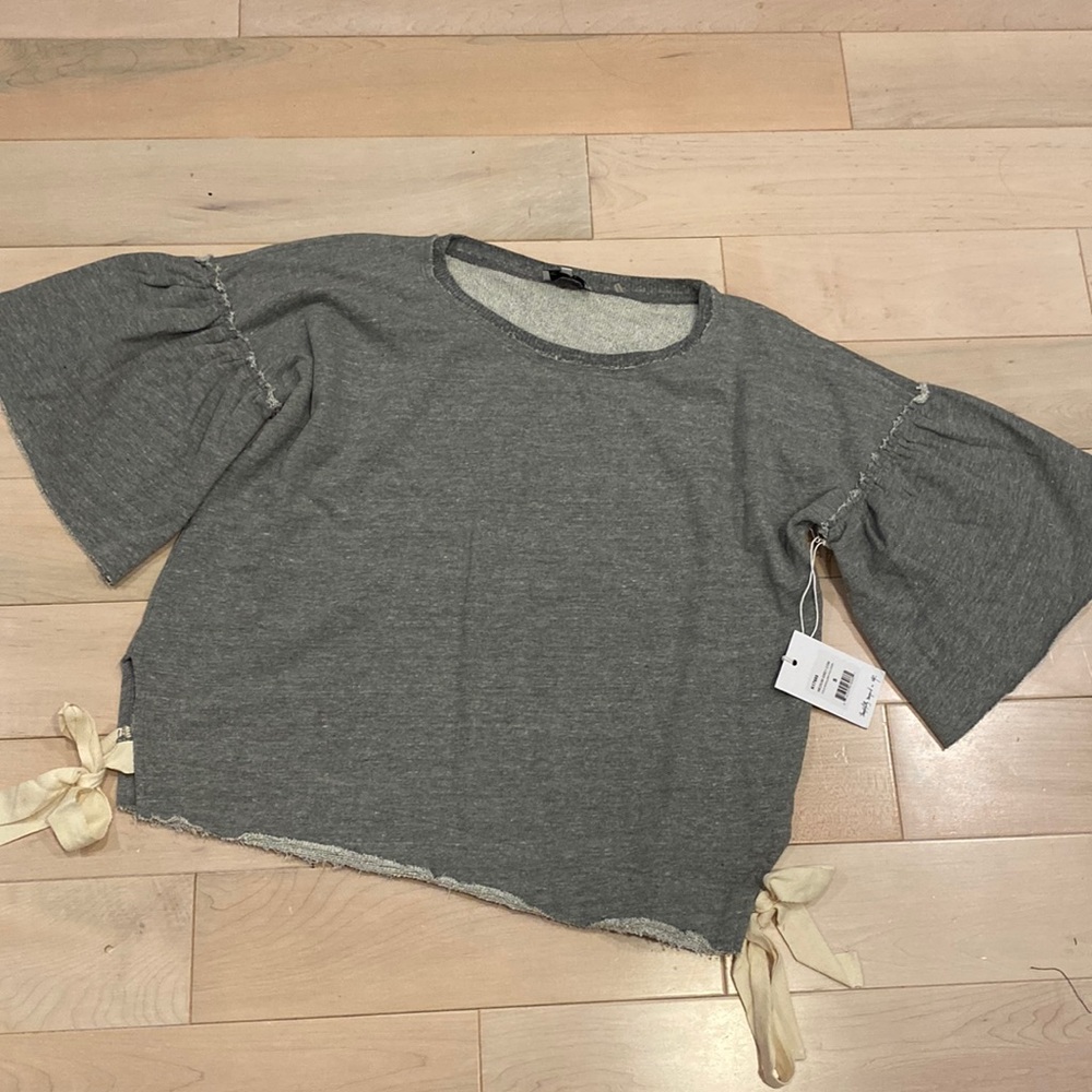 Kinly soft terry bell sleeve raw trim oversized top
